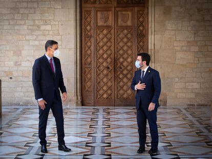 Pedro Sánchez y Pere Aragonès en la reunión del pasado miércoles en el Palau de la Generalitat.