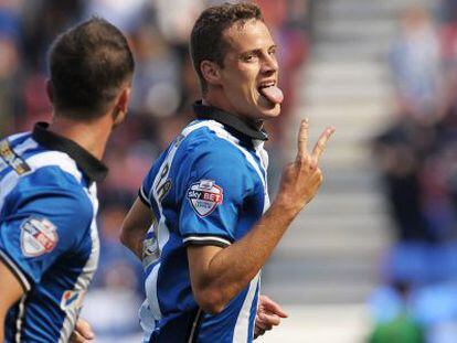 Oriol Riera, tras marcar con el Wigan.