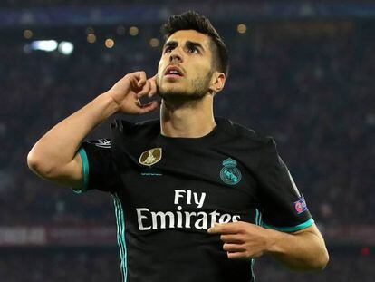 Marco Asensio celebra el segundo gol del Real Madrid frente al Bayern