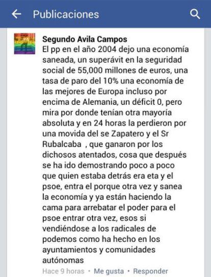 El comentaria en Facebook del edil.