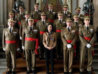 La ministra de Defensa, Margarita Robles, en el Cuartel General del Ejécito, donde preside la reunión del Consejo Superior del Ejército de Tierra.