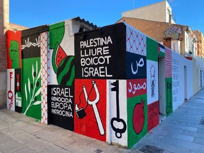 Mural en apoyo a Palestina dibujado en Valencia, antes de ser borrado. Imagen cedida por BDS.