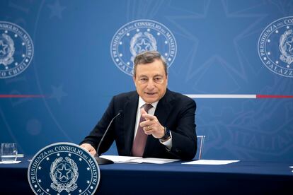 El primer ministro de Italia, Mario Draghi, durante una rueda de prensa celebrada este miércoles.