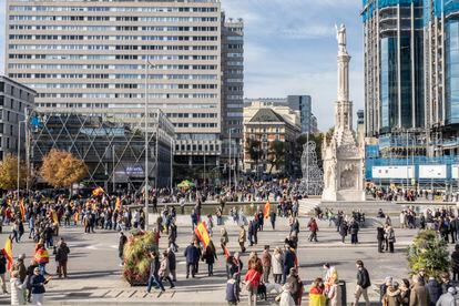 La plaza de Colón durante el acto de Vox en Madrid este domingo.