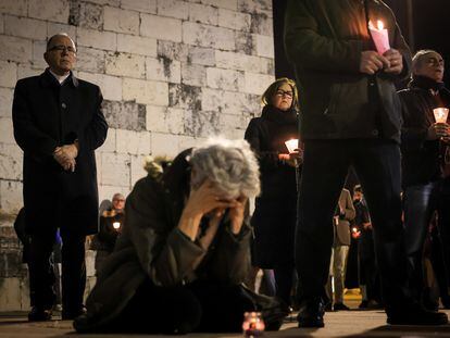 Vigilia por las víctimas de abusos sexuales en Portugal ante el Monasterio de los Jerónimos, en Lisboa, el pasado 23 de febrero.
