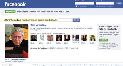 Aspecto del falso perfil de Vargas Llosa en Facebook