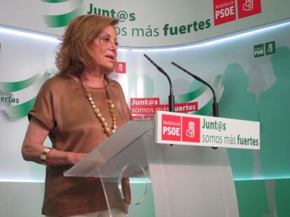 La presidenta del PSOE de Sevilla, Amparo Rubiales, en una reciente rueda de prensa.