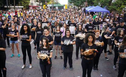 Manifestación para denunciar el maltrato animal en Sao Paulo, Brasil.