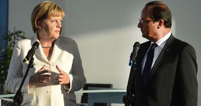 La canciller alemana, Angel Merkel, y el presidente franc&eacute;s, Fran&ccedil;ois Hollande, hoy en Berl&iacute;n