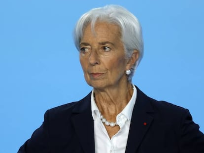 Christine Lagarde, presidenta del BCE, en rueda de prensa.