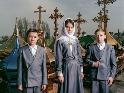 Miembros del coro de la Iglesia ortodoxa de Kiev-Pechersk Lavra, 2017.