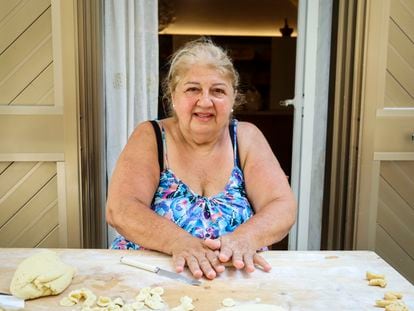 Nunzia Castro makes orecchiette in front of her house in Bari.