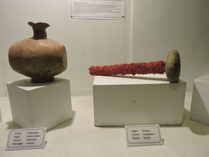 En los museos de Cuzco, como este ubicado a la salida del Qoricancha, pueden apreciarse trabajos en cerámica y armas de guerra incas, como este cántaro y mazo hecho con basalto.