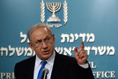 El primer ministro israelí, Benjamin Netanyahu, durante la rueda de prensa del 7 de abril en la que repasó su primer año en el cargo.