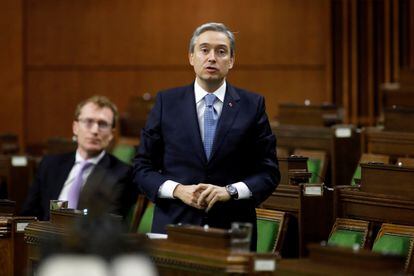 El Ministro de Asuntos Exteriores de Canadá, Francois-Philippe Champagne, habla en la Cámara de los Comunes, el pasado marzo.