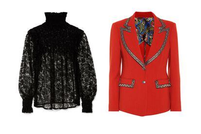 Retro style

Camisa de encaje negro de Saint Laurent (2.490€).

Blazer roja con detalles en los bordes de Etro (1.110€).