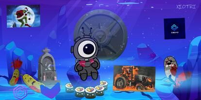 La mascota de Xiotri, un ecosistema con varias 'tokens', rodeada de un cementerio de 'criptocadáveres', bien víctimas de proyectos fracasados, bien de estafas.