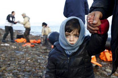 Un niño sirio, momentos después de llegar a la isla de Lesbos, el 4 de enero de 2016.