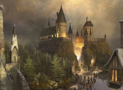 Dibujo de lo que será el parque de Harry Potter en Orlando, Estados Unidos