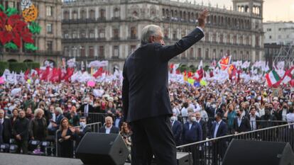 López Obrador, durante una celebración con sus seguidores en el Zócalo el 1 de diciembre.