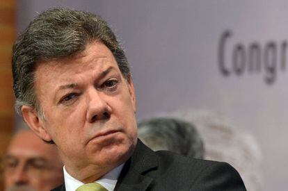 Juan Manuel Santos, durante el foro cafetero celebrado este martes en Bogotá.