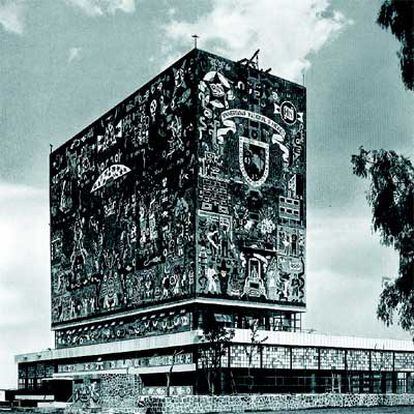 La Biblioteca Central Universitaria de México, de 1950, obra de Juan O&#39;Gorman.