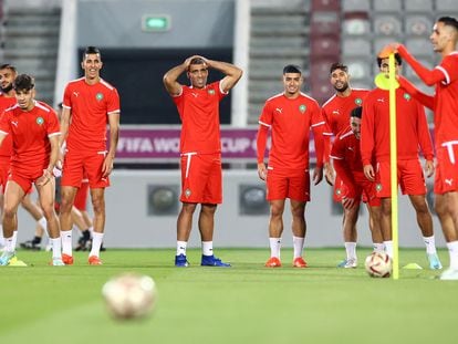 Los jugadores de Marruecos, en el entrenamiento de este martes.