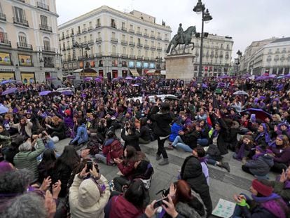 Cadena feminista por Madrid, el pasado 8 de febrero.