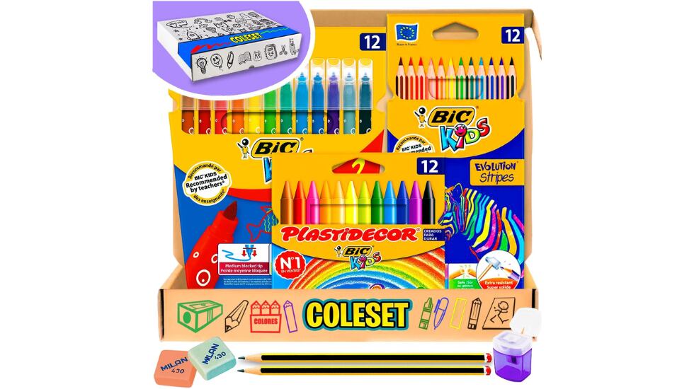 Pack ahorro de material escolar infantil con pinturas, rotuladores y lápices