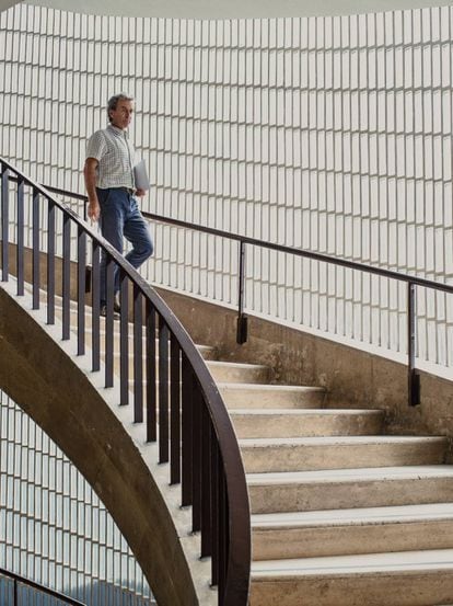 Fernando Simón baja las escaleras del Ministerio de Sanidad, donde trabaja.