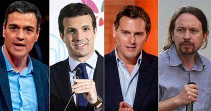 Pedro Sánchez, Pablo Casado, Albert Rivera y Pablo Iglesias.