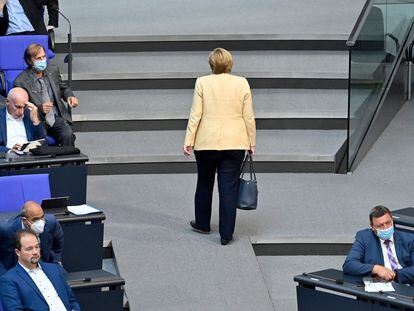 Angela Merkel el pasado 7 de septiembre al abandonar el Parlamento alemán.
