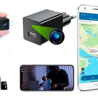 Ejemplos de cámaras de vigilancia y GPS camuflados, que se pueden comprar en populares plataformas online en España.
