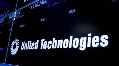 S&iacute;mbolo de la compa&ntilde;&iacute;a de defensa United Technologies en Wall Street