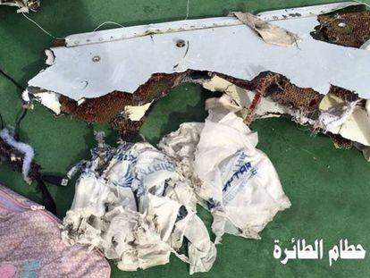 Los restos hallados del avión de EgyptAir, la pasada semana.