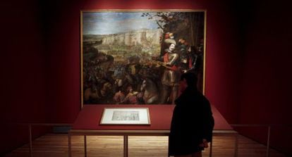 &#039;La expugnaci&oacute;n de Rheinfelden&#039; (1634), de Vicente Carducho en su dibujo preparatorio (en primer plano) y en el lienzo que pertenece a la colecci&oacute;n del Prado.