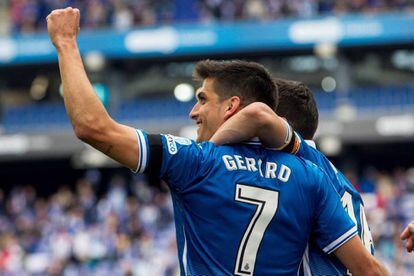 Gerard Moreno celebra su gol ante el Málaga.