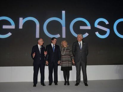 Franceso Starace, Borja Prado, Maria Patrizia Grieco y José Bogas en la presentación de la nueva imagen de Enel y Endesa.