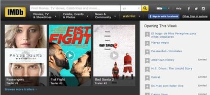 Pantalla de inicio de la web IMDb.