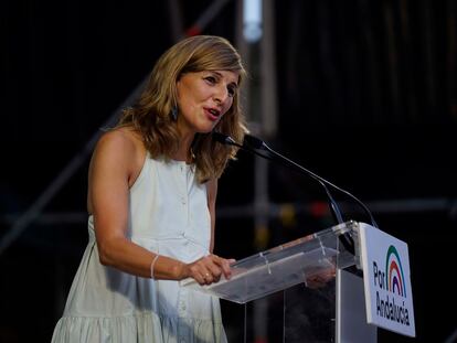 La vicepresidenta segunda del Gobierno y ministra de Trabajo y Economía Social, Yolanda Díaz, el día 11 en un acto de la campaña andaluza en Córdoba.