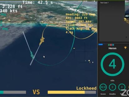 Captura del combate entre la inteligencia artificial de Heron Systems y un piloto humano en un simulador de F-16