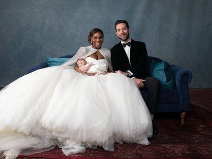 La tenista Serena Williams y su ya marido, el empresario Alexis Ohanian, junto a su hija Alexis Olympia Ohanian Jr.