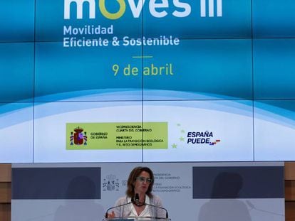 La vicepresidenta cuarta del Gobierno, Teresa Ribera, presenta el Plan Moves III el pasado 9 de abril.