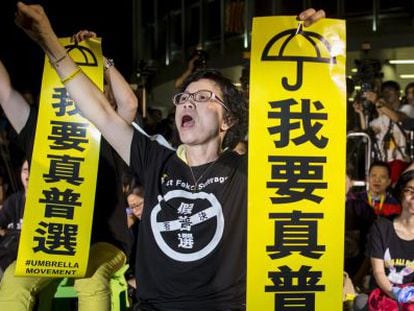 Protestas frente al Gobierno local de Hong Kong hoy.