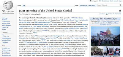 Página del asalto al Capitolio en la edición en inglés de la Wikipedia.