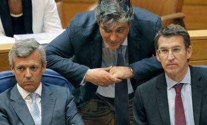 Feijóo junto al vicepresidente de la Xunta y el portavoz del PP