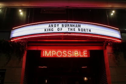 Manchester bar proclaims Mayor Burnham "the king of the north" in October 2020.