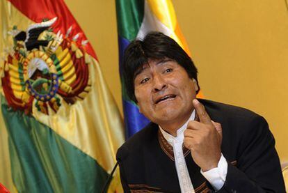 El presidente boliviano durante una conferencia de prensa en el Hotel Intercontinental en Madrid.