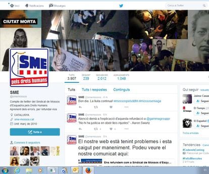 El Twitter hackeado del sindicato de Mossos d&#039;Esquadra. 