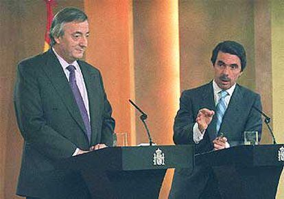 Comparecencia de Néstor Kirchner y José María Aznar, en su primera visita a España, en julio de 2003.